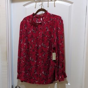 Maison Jules Long Sleeve Red Floral Blouse